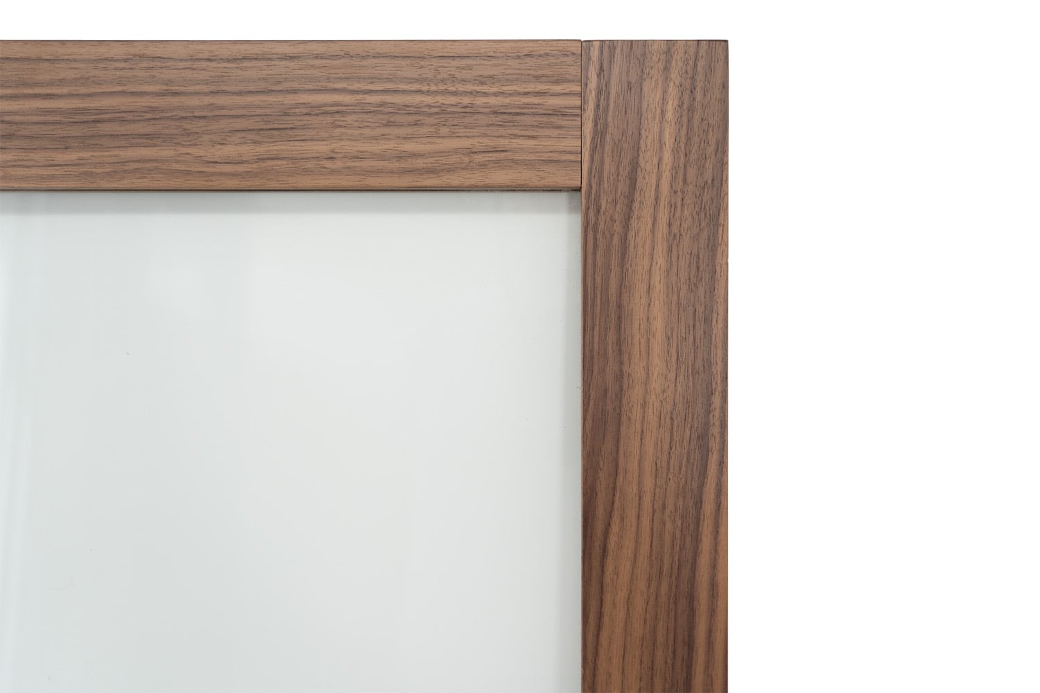 Walnut veneer shaker cabinet door with frosted glass center panel