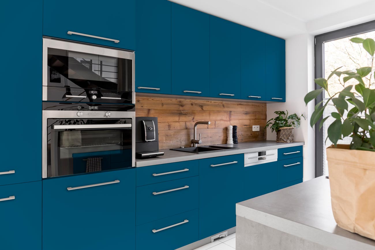 RAL 5009 Azure Blue Matte Kitchen Cabinets
