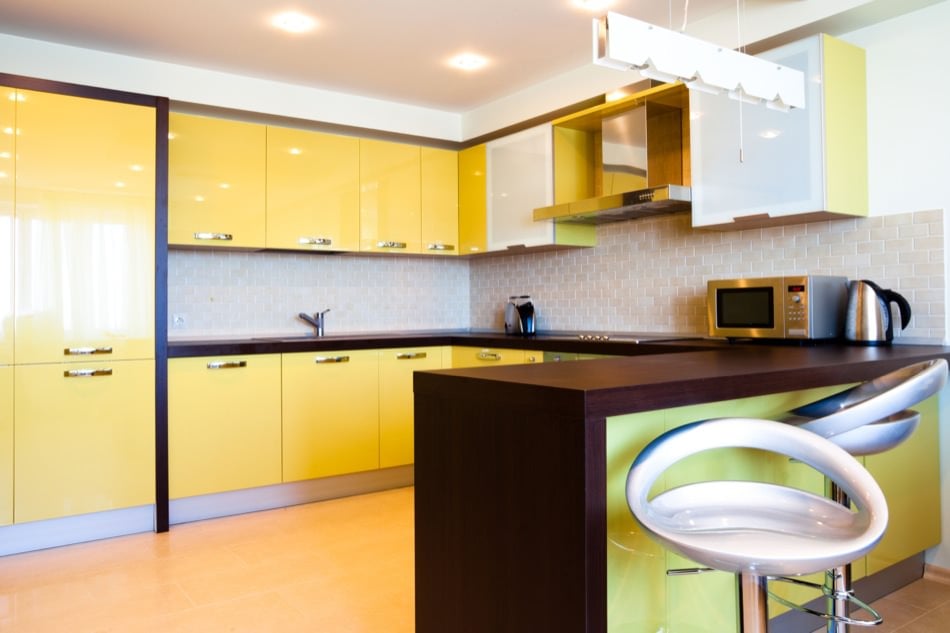 RAL 1023 Traffic Yellow High Gloss Kitchen Cabinets
