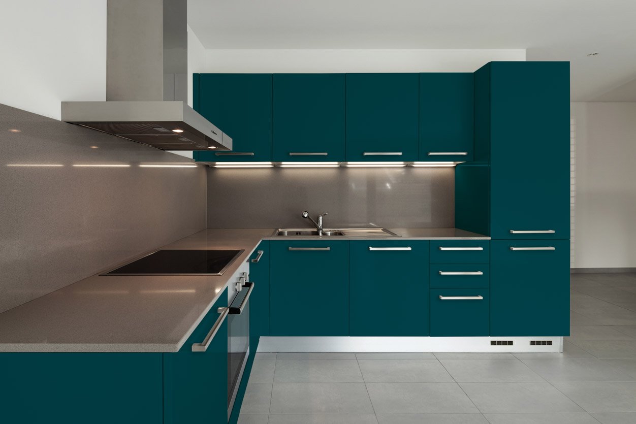 RAL 5020 Ocean Blue Matte Kitchen Cabinets