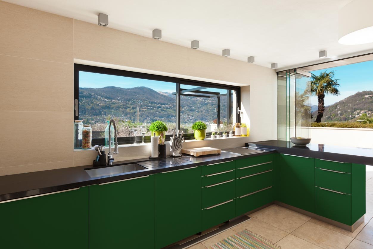 RAL 6001 Emerald Green Matte Kitchen Cabinets