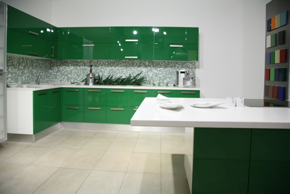 RAL 6002 Leaf Green High Gloss Kitchen Cabinets