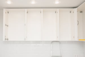 Modern white RTA kitchen cabinets with frameless construction