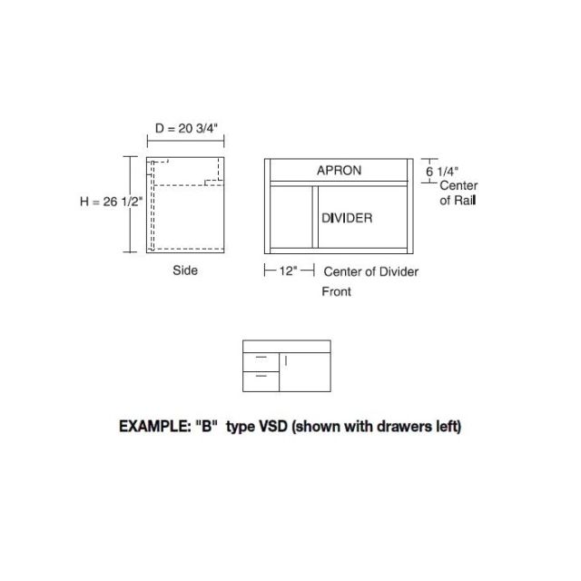 Vanity Base Cabinet 26.5/30.5 inch High 20 3/4 inch Deep 33 inch Wide For False Drawer Front Across The Front & Two Stacked Drawers