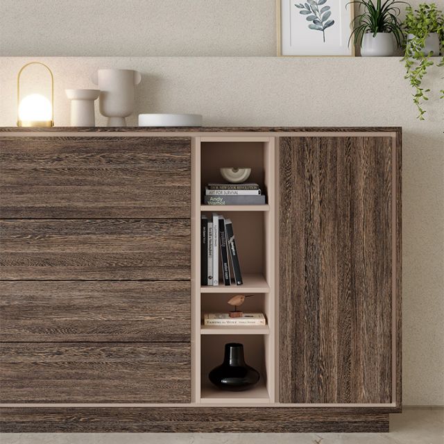 Flat Cut Brown Wenge Textured cabinet doors