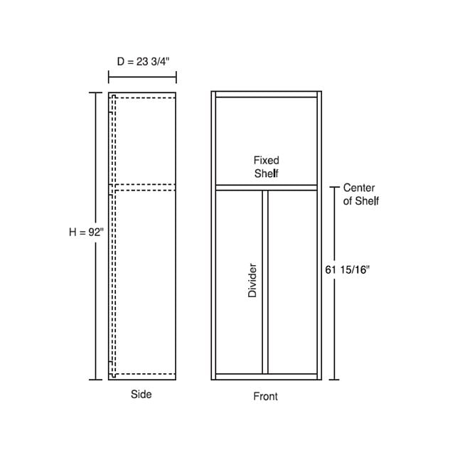 Tall Pantry Shelving Cabinet 23 3/4 inch Deep 96 inch High 45 inch Wide For Four Doors