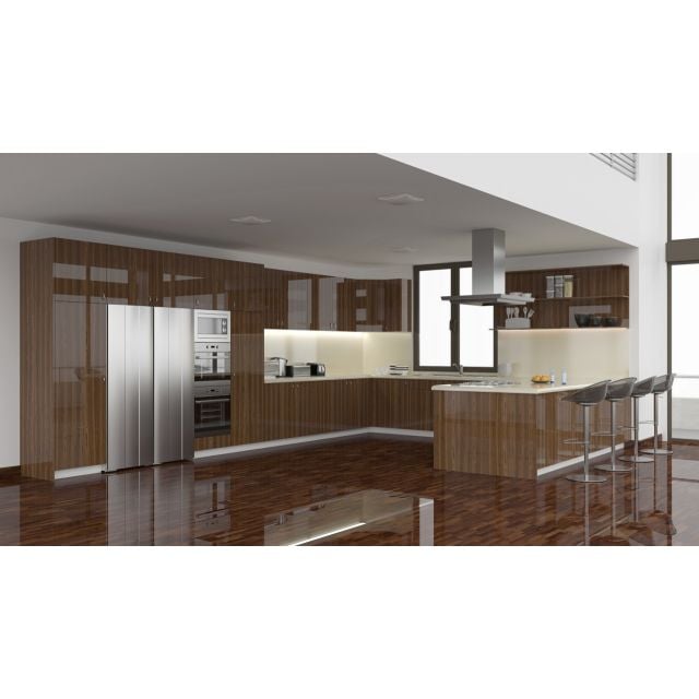 High Gloss Smoked Oak wood veneer cabinet doors