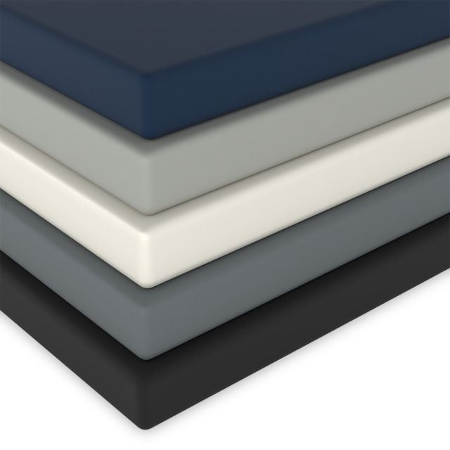 Angled view of soft touch lacquered wall panel showing smooth finish and matching edge

