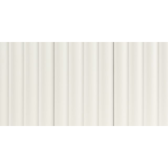 Straight front view of Satin White Fluted Slat Wall Panel showcasing its clean, modern design and fluted texture.
