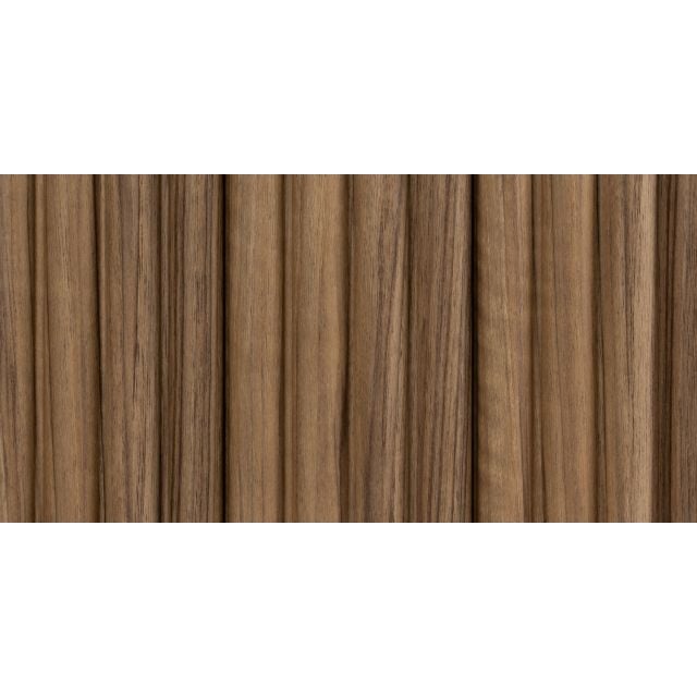 Straight front view of Walnut Fluted Slat Wall Panel showcasing its deep wood tone and fluted texture.