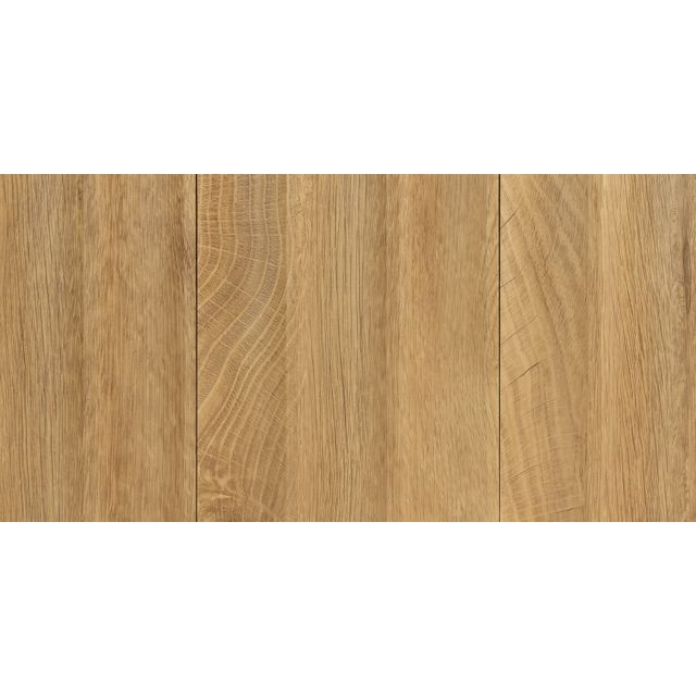 Straight front view of Natural Oak Waves Slat Wall Panels showcasing its rich wood grain and flowing texture.