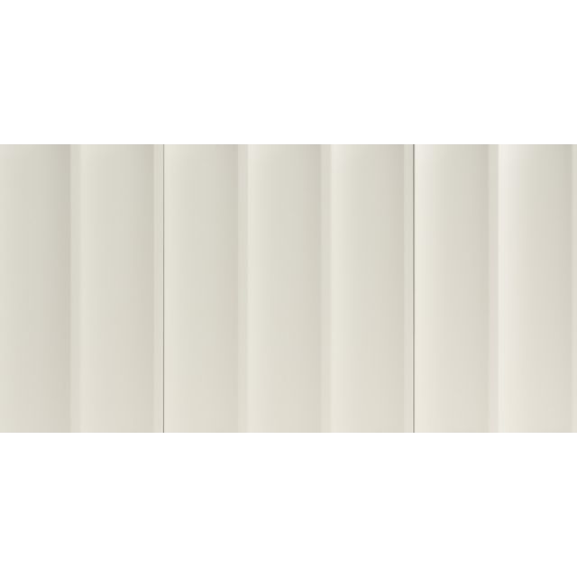 Straight front view of Satin White Waves Slat Wall Panels showcasing its clean, wavy texture.
