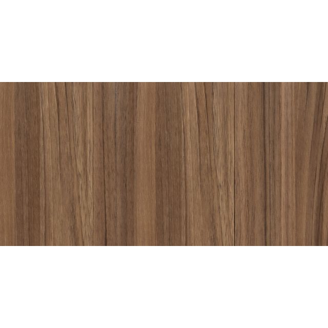 Straight front view of Walnut Waves Slat Wall Panels showcasing its rich wood grain and wavy texture.