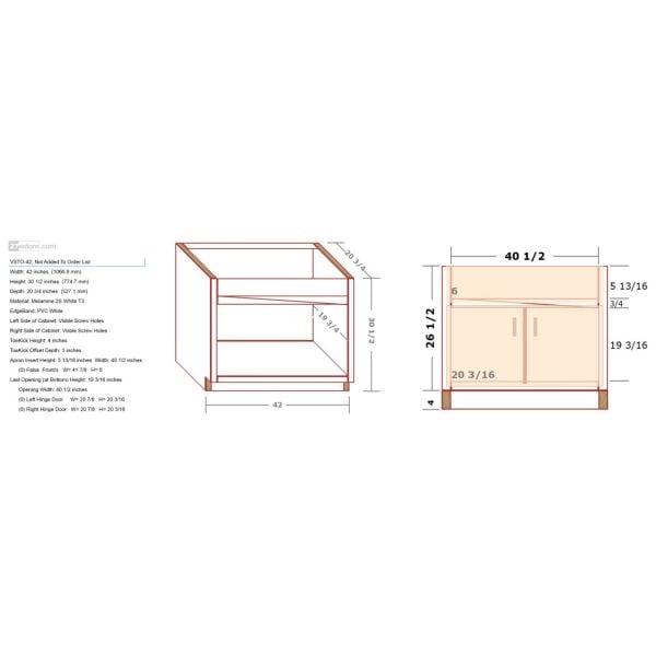 Vanity Sink Cabinet For A Tilt-Out Sink Tray 26.5/30.5 inch High 20 3/4 inch Deep 42 inch Wide For One False Drawer Front & One Door