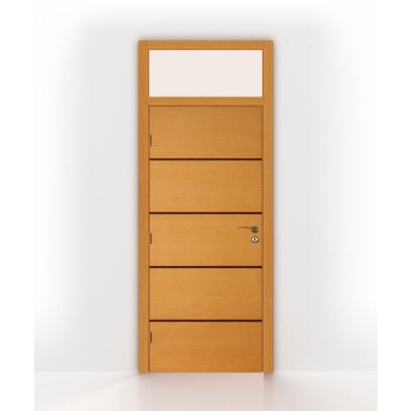 Light Oak Stripes Glass Transom Interior Door