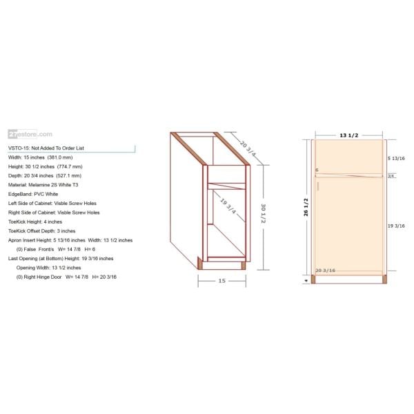 Vanity Sink Cabinet For A Tilt-Out Sink Tray 26.5/30.5 inch High 20 3/4 inch Deep 15 inch Wide For One False Drawer Front & One Door