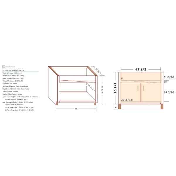 Vanity Sink Cabinet For A Tilt-Out Sink Tray 26.5/30.5 inch High 20 3/4 inch Deep 45 inch Wide For One False Drawer Front & One Door