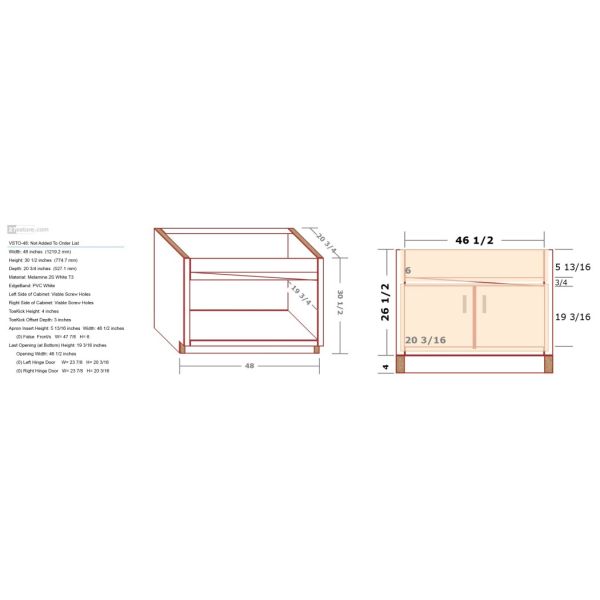Vanity Sink Cabinet For A Tilt-Out Sink Tray 26.5/30.5 inch High 20 3/4 inch Deep 48 inch Wide For One False Drawer Front & One Door