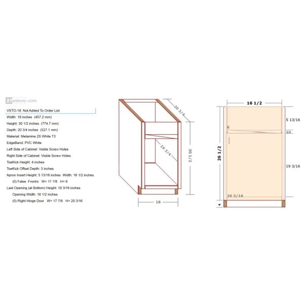 Vanity Sink Cabinet For A Tilt-Out Sink Tray 26.5/30.5 inch High 20 3/4 inch Deep 18 inch Wide For One False Drawer Front & One Door