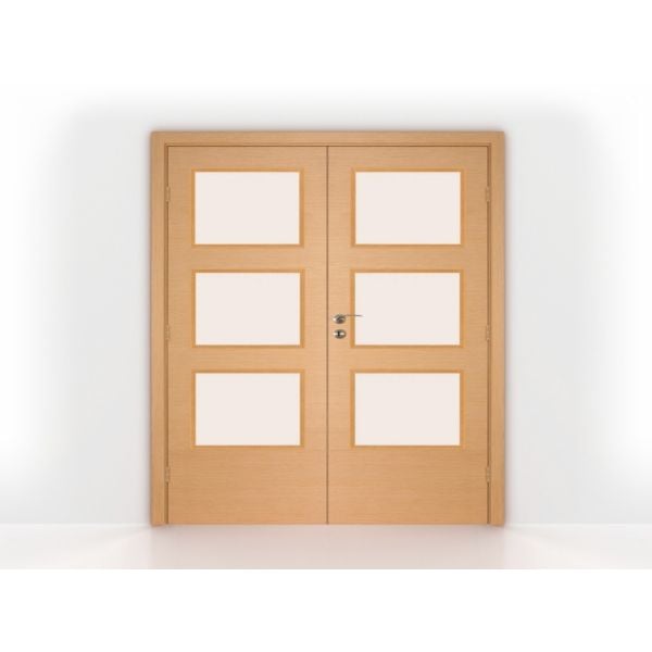 Bleached Oak Glass Double Interior Doors