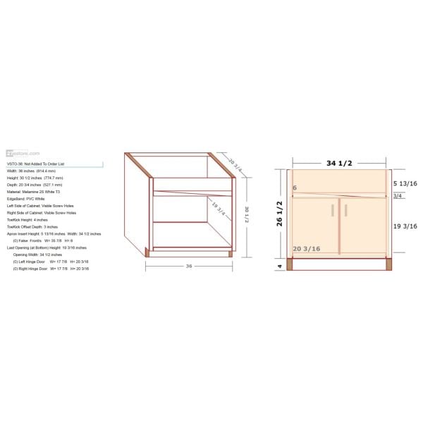 Vanity Sink Cabinet For A Tilt-Out Sink Tray 26.5/30.5 inch High 20 3/4 inch Deep 36 inch Wide For One False Drawer Front & One Door