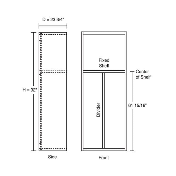 Tall Pantry Shelving Cabinet 23 3/4 inch Deep 96 inch High 45 inch Wide For Four Doors