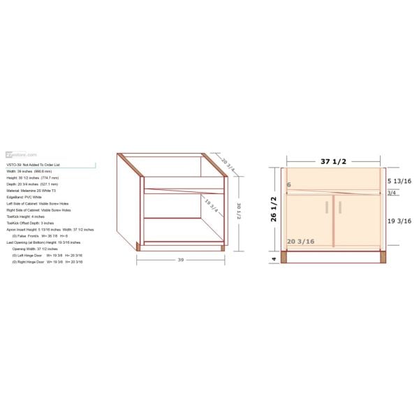 Vanity Sink Cabinet For A Tilt-Out Sink Tray 26.5/30.5 inch High 20 3/4 inch Deep 39 inch Wide For One False Drawer Front & One Door