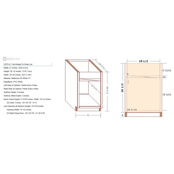 Vanity Sink Cabinet For A Tilt-Out Sink Tray 26.5/30.5 inch High 20 3/4 inch Deep 21 inch Wide For One False Drawer Front & One Door