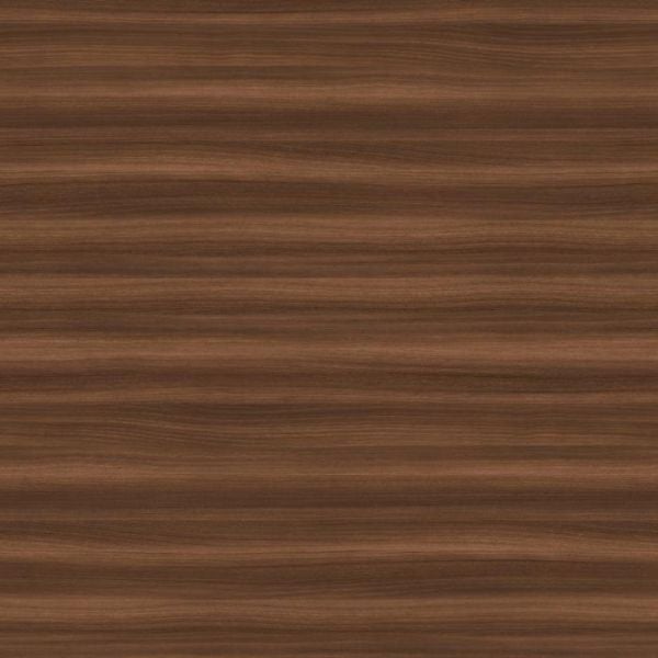 Close up of Tobacco Alba Walnut laminate wall panel showing dark striping across tobacco brown woodgrain