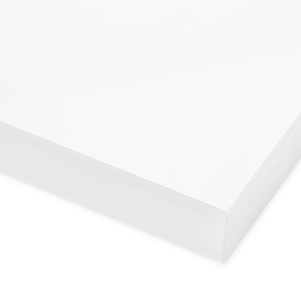 Clean white gloss cabinet material with smooth edge