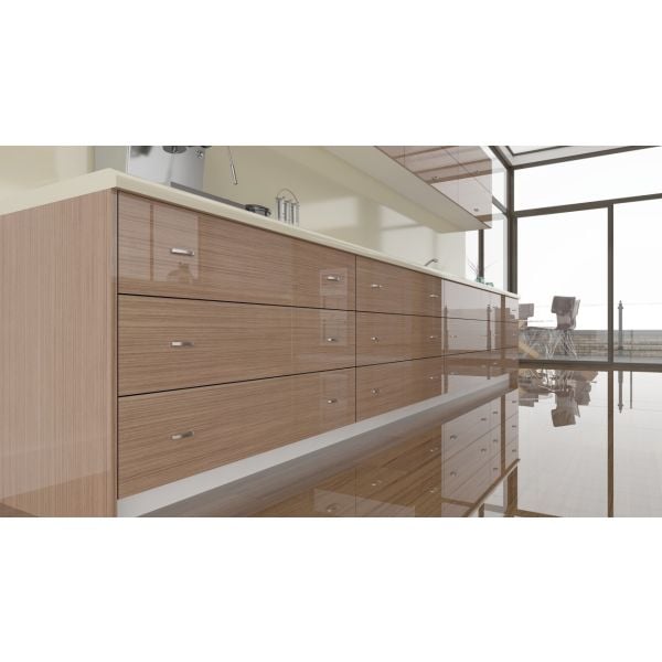 High Gloss Canaletto Walnut Straight Grain wood veneer cabinet doors