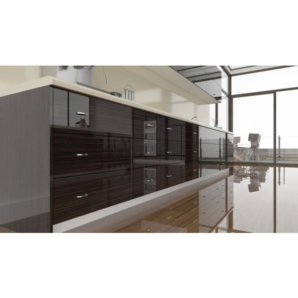 High Gloss Dark Ebony Macassar wood veneer cabinet doors