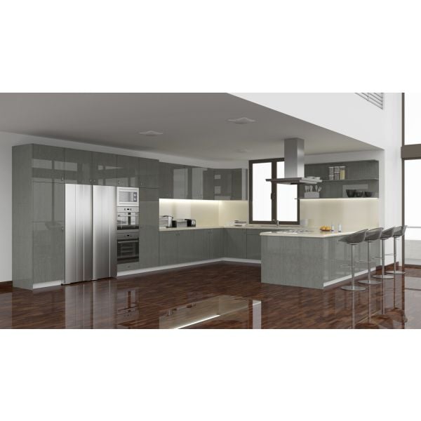 High Gloss Grey Oak wood veneer cabinet doors