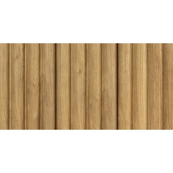 Straight front view of Natural Oak Fluted Slat Wall Panel displaying its warm wood grain and fluted texture.