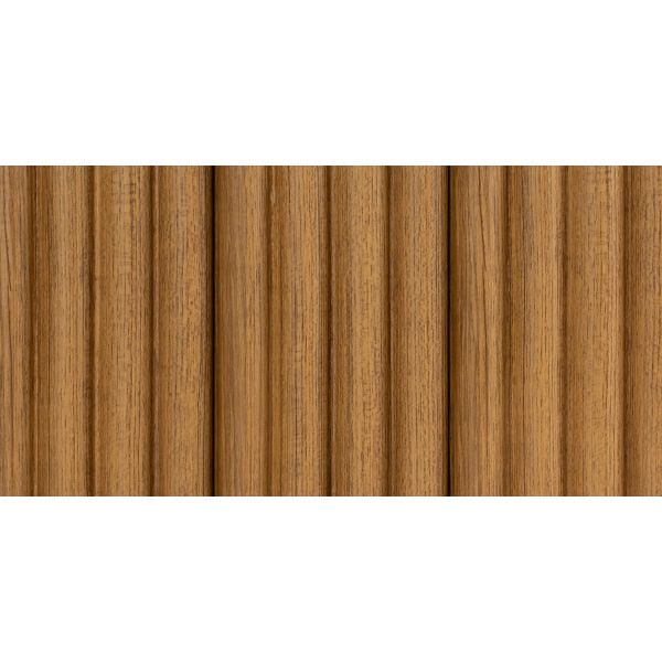 Straight front view of Teak Fluted Slat Wall Panel displaying its warm wood tone and fluted texture.