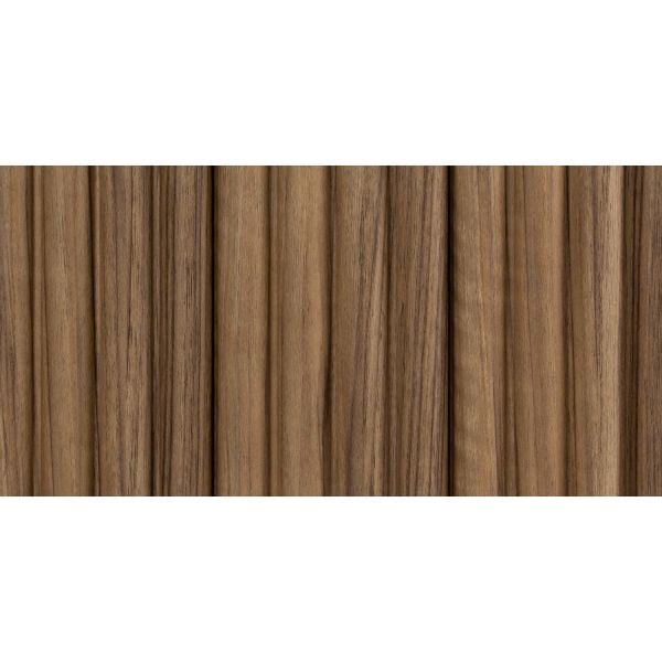 Straight front view of Walnut Fluted Slat Wall Panel showcasing its deep wood tone and fluted texture.