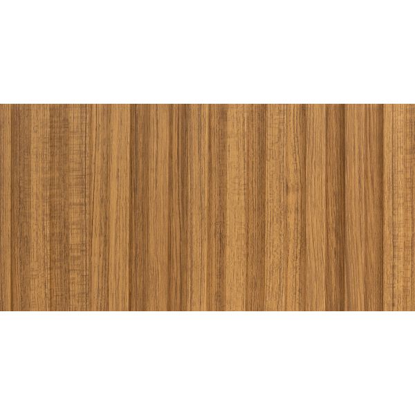 Straight front view of Teak Half Inch Slat Wall Panel showcasing its rich wood grain and sleek texture.