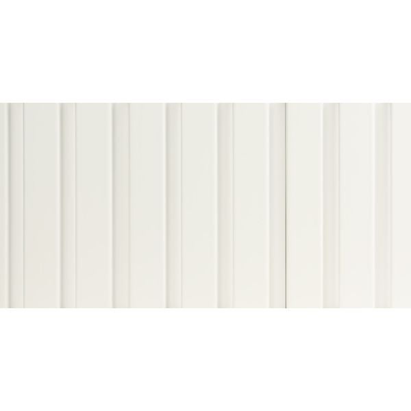 Straight front view of Satin White One Inch Slat Wall Panel showcasing its clean, minimalist texture and fluted design.