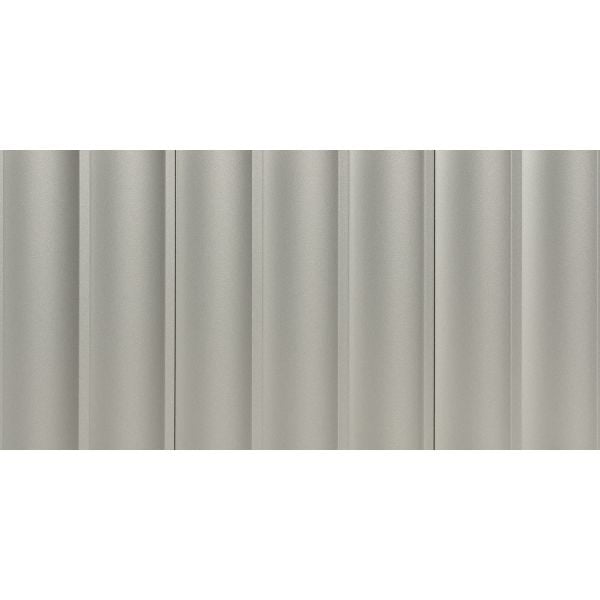 Straight front view of Aluminum Grey Waves Slat Wall Panels showcasing its sleek, undulating wave texture.