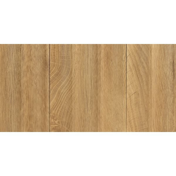 Straight front view of Natural Oak Waves Slat Wall Panels showcasing its rich wood grain and flowing texture.