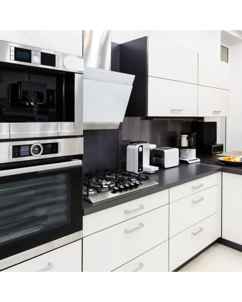 Modern kitchen with Acrylic Matte White cabinet doors and minimalist decor