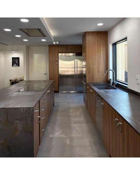 European walnut cabinet doors in a kitchen