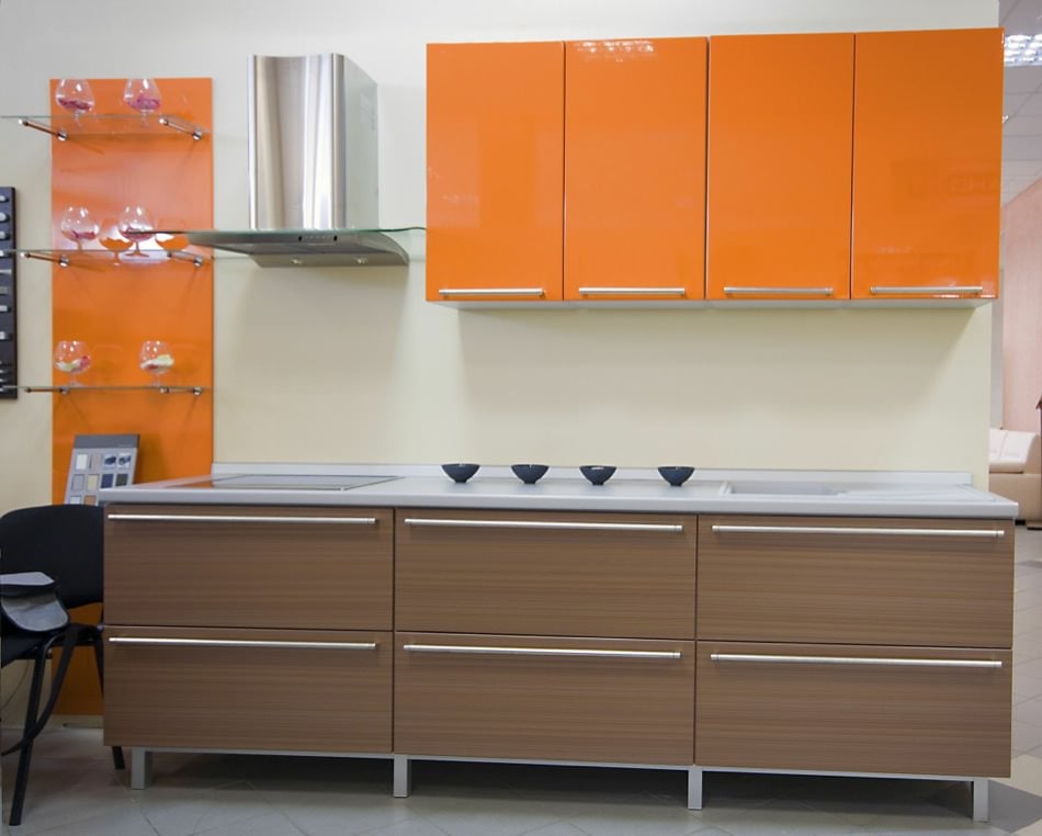 RAL 2000 Yellow Orange High Gloss Kitchen Cabinets
