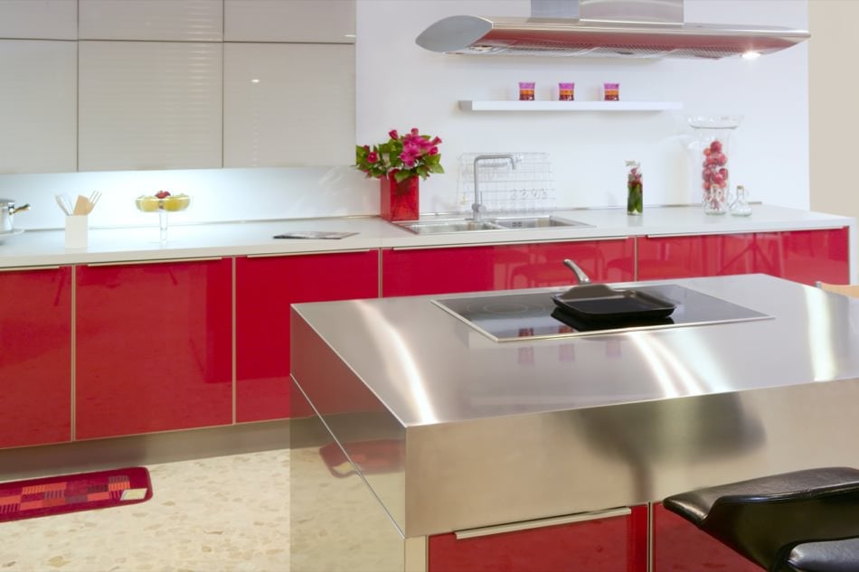 RAL 3018 Strawberry Red High Gloss Kitchen Cabinets