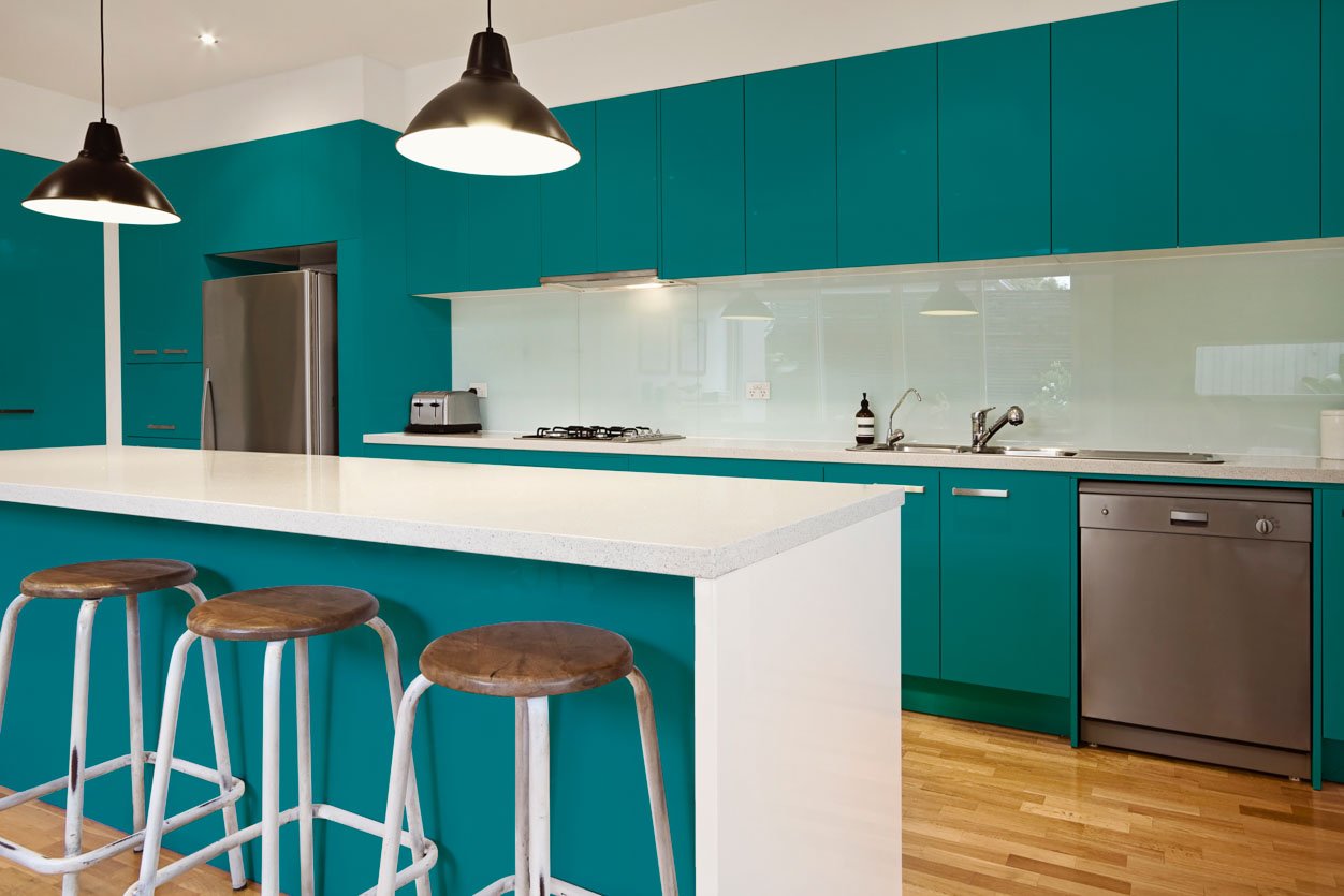 RAL 5018 Turquoise Blue High Gloss Kitchen Cabinets